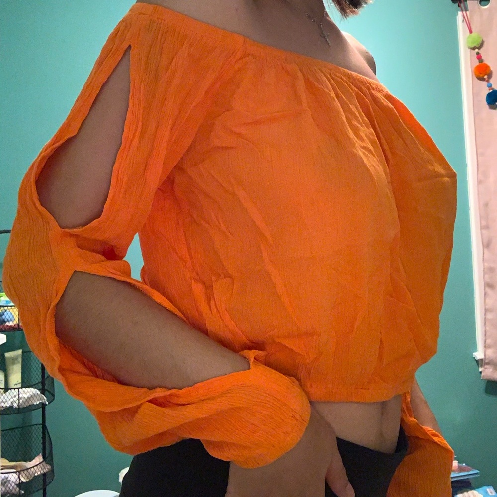 Orange Cutout Sleeve Top